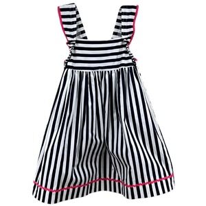 Girls 5 Nautical Striped Sundress 5 Navy‎ White Pink Ric Rac Ruffle Busy Bees